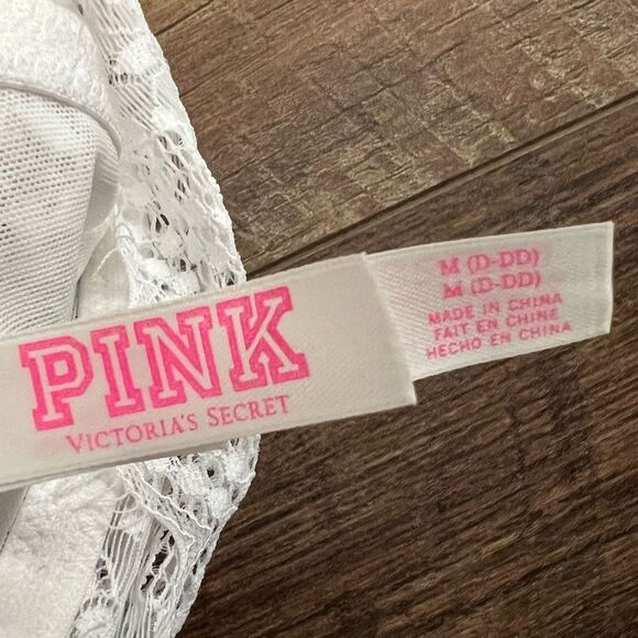 White Victoria's Secret PINK Eyelash Lace High Neck Push Up Bralette Sz Medium - Picture 9 of 15